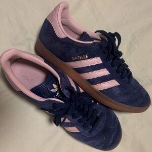 Navy and Pink Men’s 8 1/2 adidas gazelles